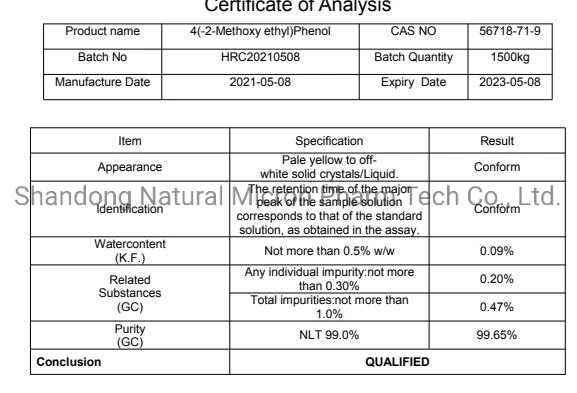 CAS 56718-71-9 4- (2-Methoxyethyl) Phenol 99.65%